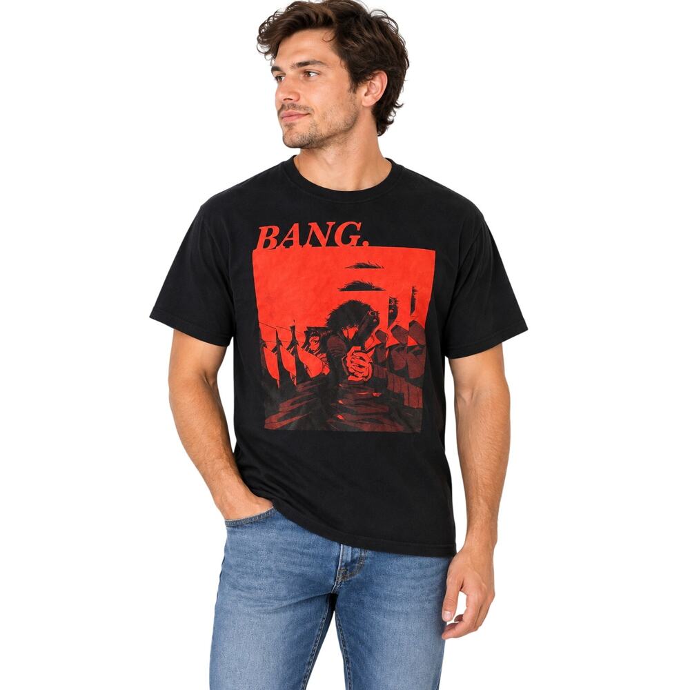 BANG Anime Graphic T-Shirt Black Red Manga Tee Size Large